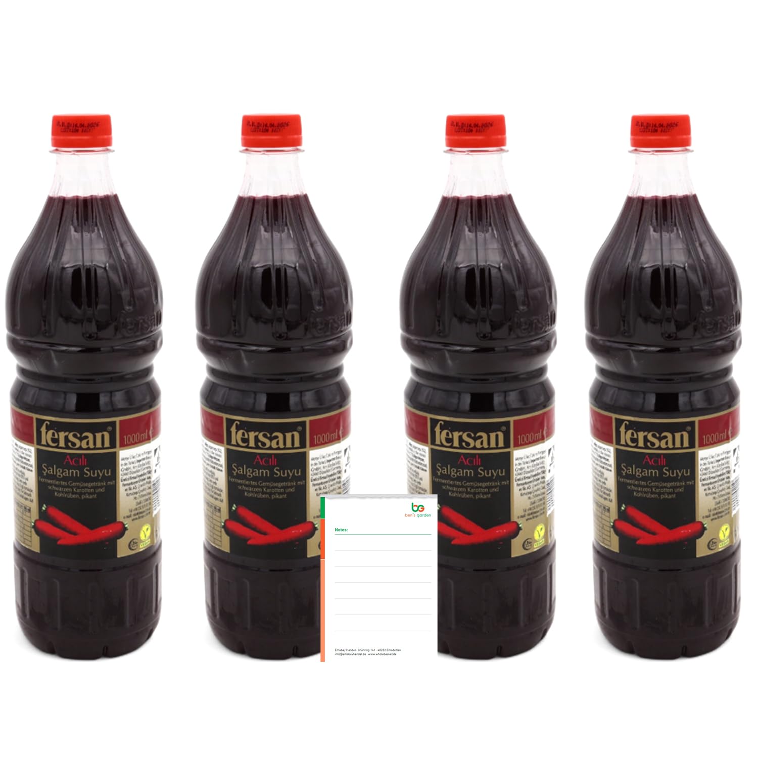 Ben's Garden Bundle: Fersan Salgam scharf 4x1L inkl Notizblock | Fermentierter, scharfer Steckrübensaft (Salgam) im 4x1L Pack. 100% vegan, erfrischend & ideal zu herzhaften Speisen