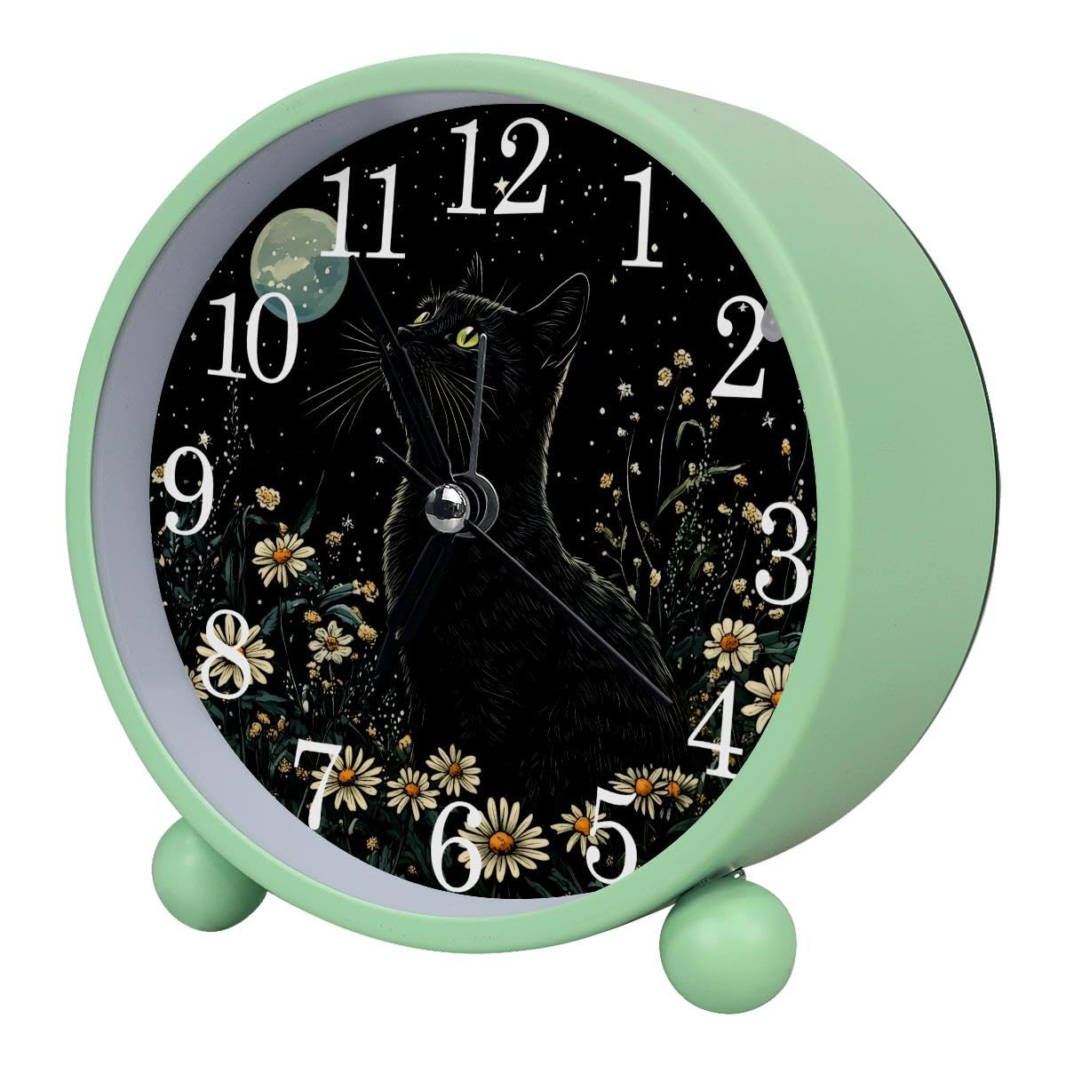 Luoweisi Alarm Clock Daisies Cat, Silent Non-Ticking with Night Light