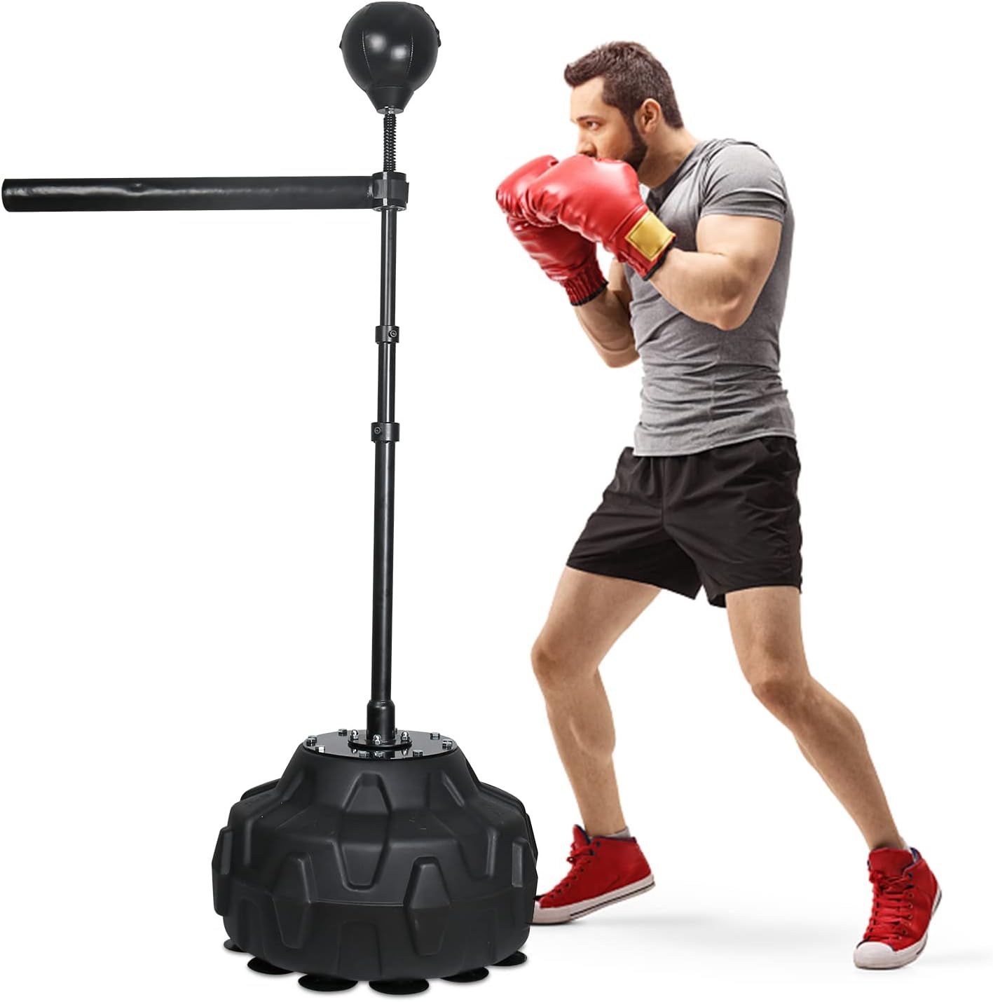 Solid Refle Bag Boxing Speed Trainer Punching Bag Spinning Bar, Training Boxing Ball with Reflex Bar Free Standing, 45-80in Adjustable Height