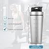 AOOWU Protein Shaker Bottle with Stainless Steel Mixing Ball 900ml, Stainless Steel Protein Shaker Cup, Protein & Supplement Shaker Bottle, Leak Proof Metal Sports Water Bottle, Gym Shaker Bottle