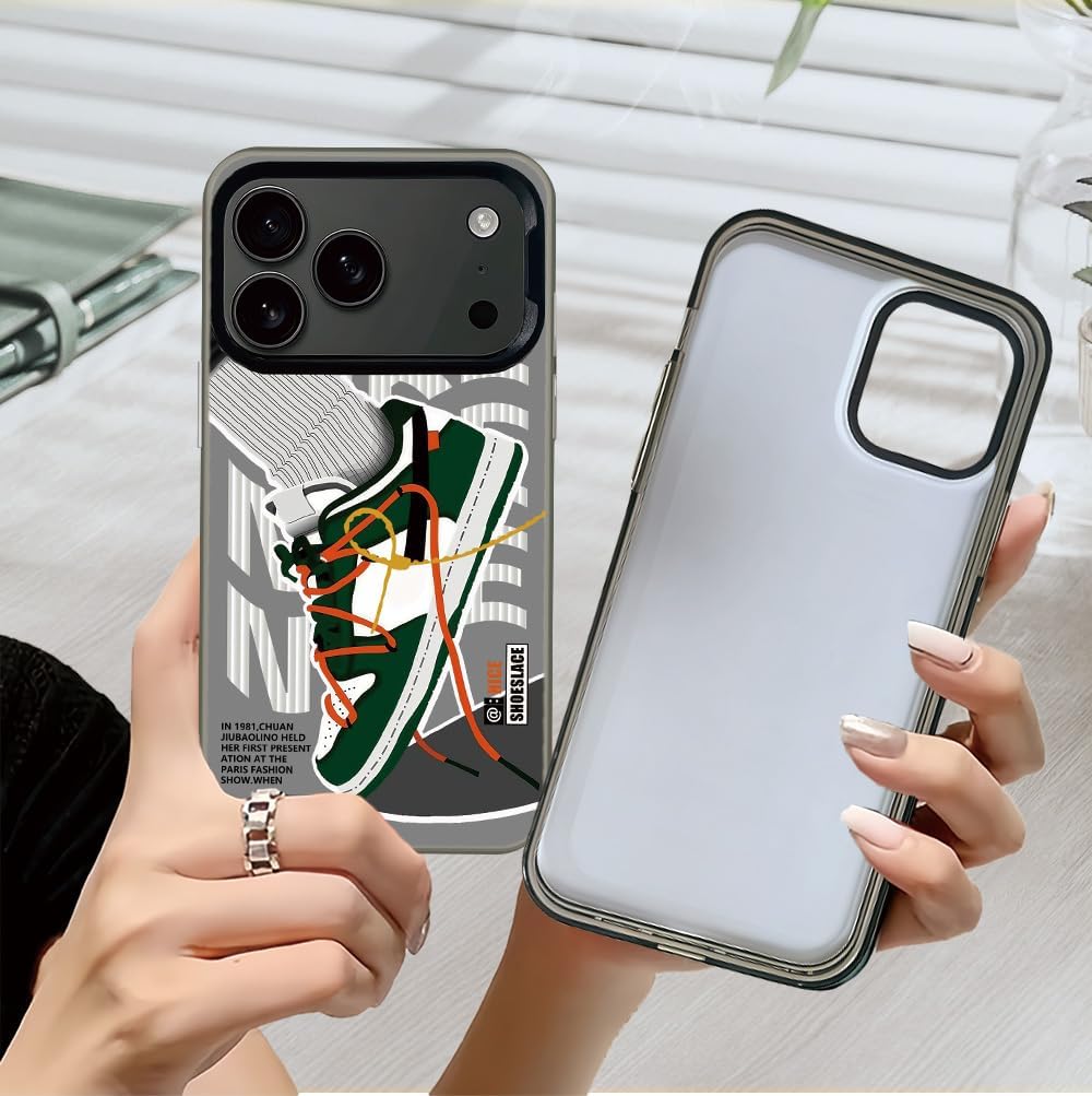 Sports Shoes & Snake Case Compatible with iPhone 17 Pro Case for Boys, Aesthetic Brand Sneakers Cool Off Sign White Pattern Non-Slip Protective Phone Cover - Image 4