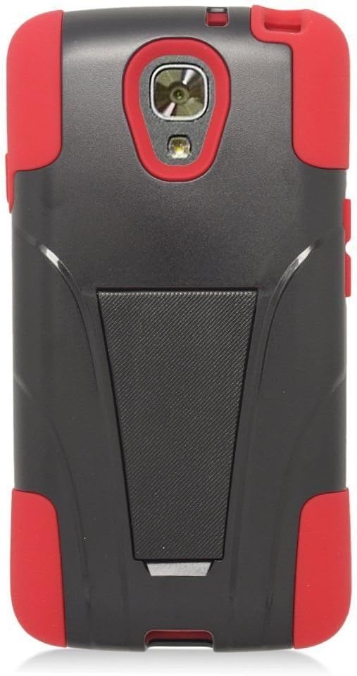 Allmet Multi Color LG LS740 Volt Heavy Duty Rugged Impact Hybrid Case Cover; Black Hard Shell Combo Holster Case Cover Kickstand Protective Case for LG LS740 Volt (Red)