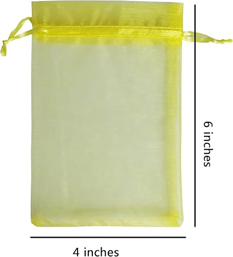 Miniatura 4 de Bolsas de Regalo de Organza 100 Unidades con Cordón 4x6 Pulgadas Amarillo para Baby Shower, Cumpleaños de Niña, Recuerdos de Fiesta, Boda, Despedida