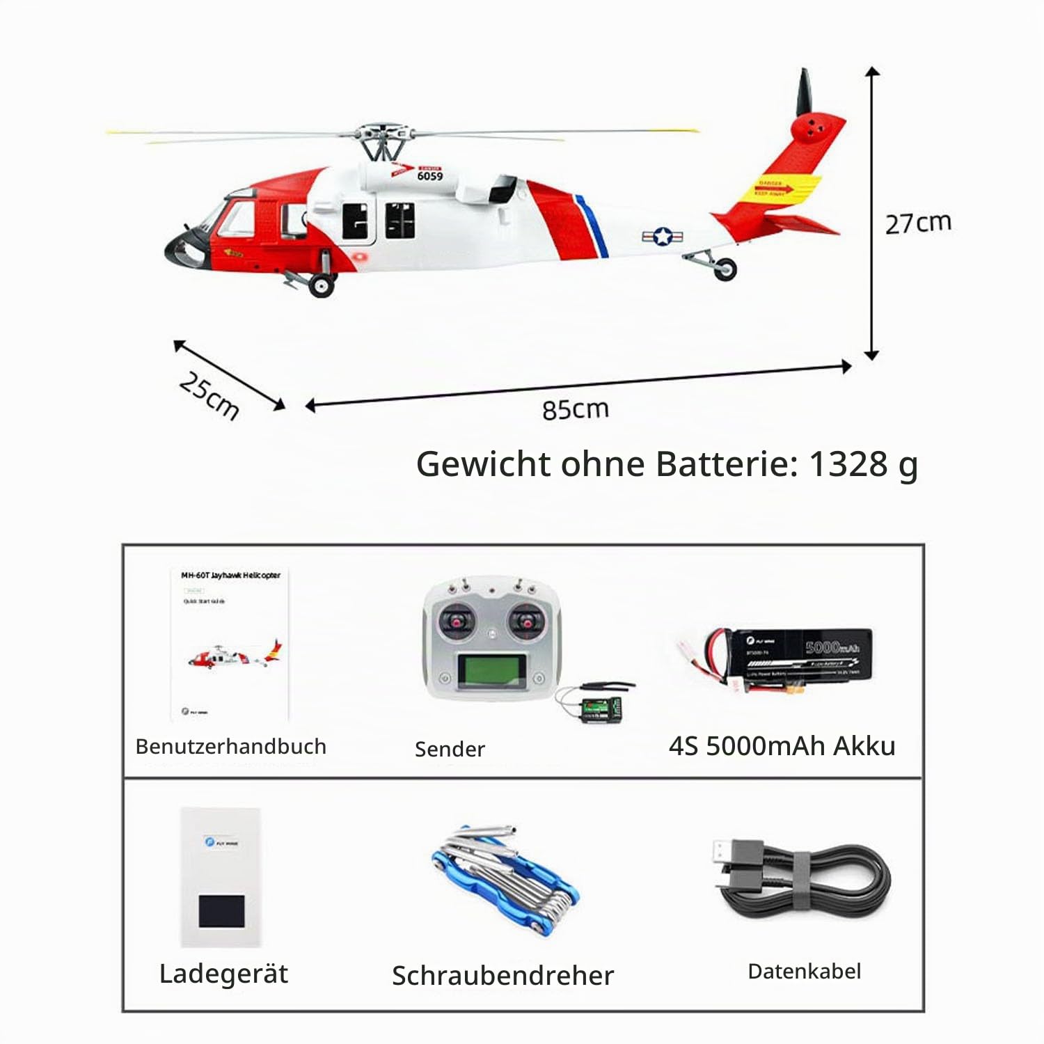 FLYWING RC Hubschrauber MH-60T, GPS & Beidou Ortung | ACE-Fernsteuerung, LED-Beleuchtung, ATT-Modus, Ein-Knopf-Rückkehr, sofort einsatzbereit