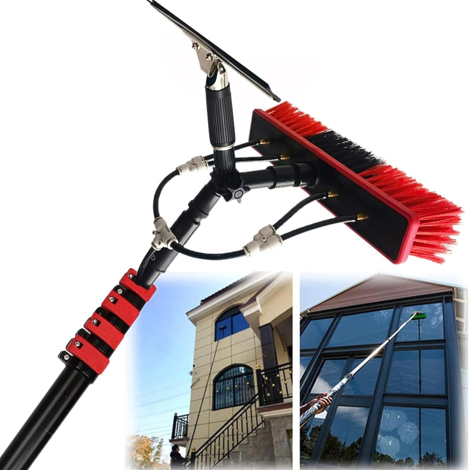 DUANHOZ Water Fed Window Cleaning Telescopic Pole,Solar Panel Cleaning Brush With Squeegee Cleaning Equipment,Extendable Cleaner Conservatory Roof,36Ft,30FT