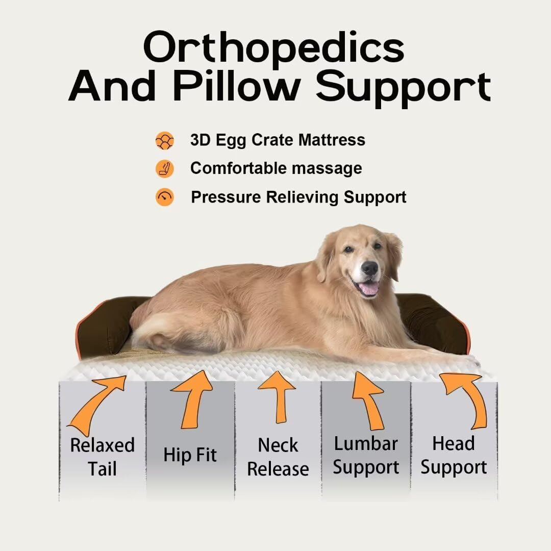 Large Dog Bed Orthopedic Washable - Waterproof with Removable Cover - Memory Foam - XXL Large Big Dogs - Beds Bolster Pet - Couch Sofa - Brown Dog Bed - image 2
