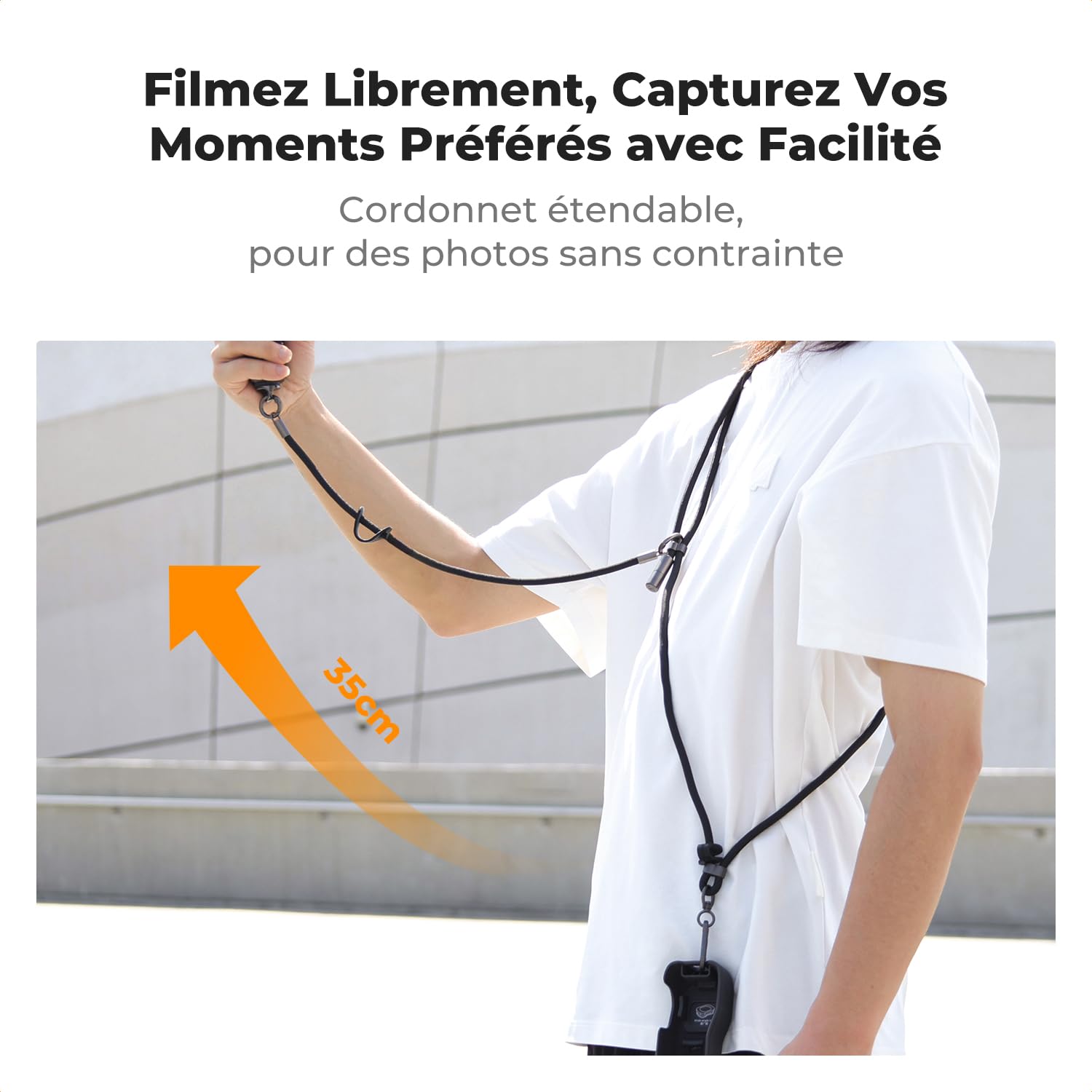 K&F CONCEPT Cordon Compatible avec DJI Osmo Pocket 3, Cordon Réglable à Porter en Bandoulière ou Autour du Cou pour Appareil Photo et Téléphone Portable