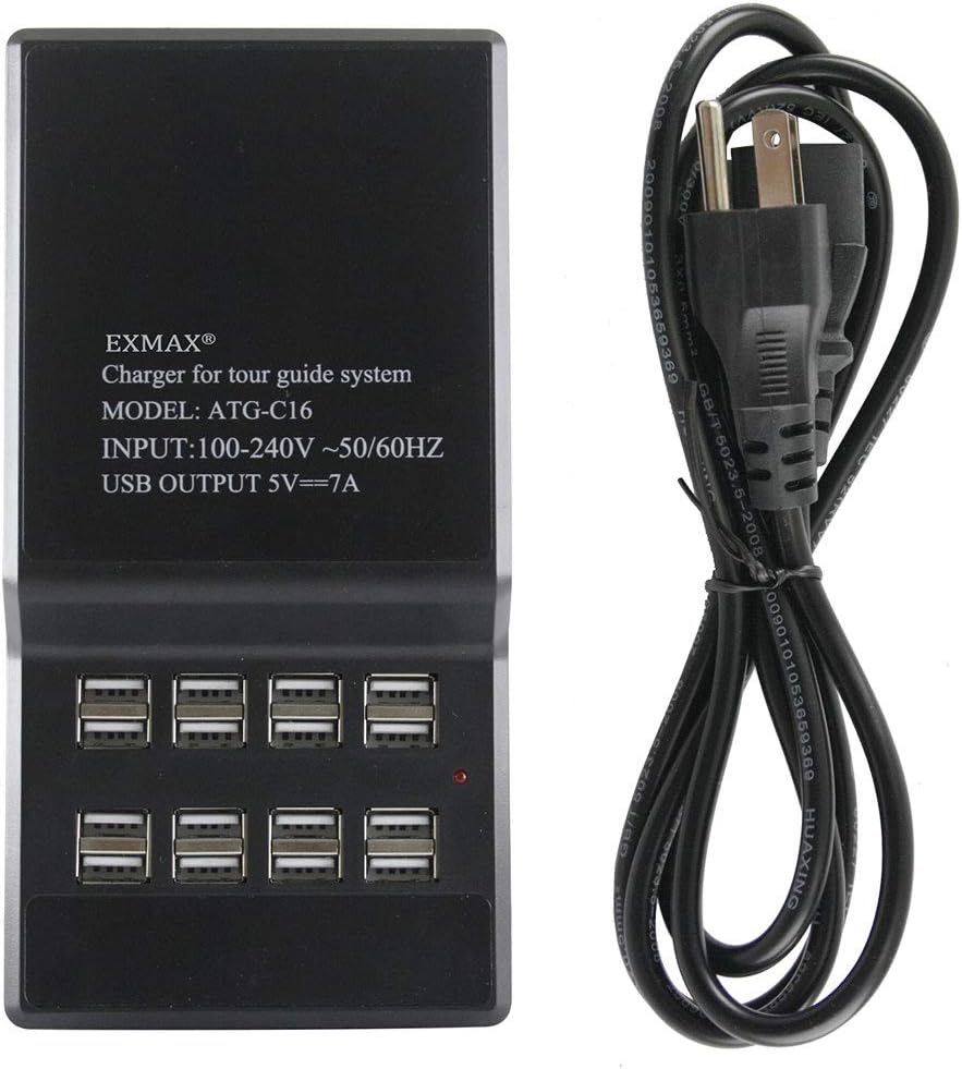 EXMAX® ATG-C16 EX-C16 16-port USB Charger Base For EXD-6824 Wireless Tour Guide System for Tour Guiding Simultaneous Translation Museum Visiting Coaching Church Assistive Listening System