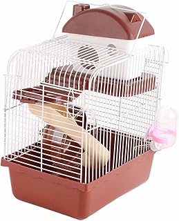 Hamster Cages, Hamster Habitat, 2-Tier Portable Travel Cage for Small Animals, Dwarf Hamster Travel Carrier with Carry Handle Exercise Wheel Water Bottle and Food Dish (Coffee)