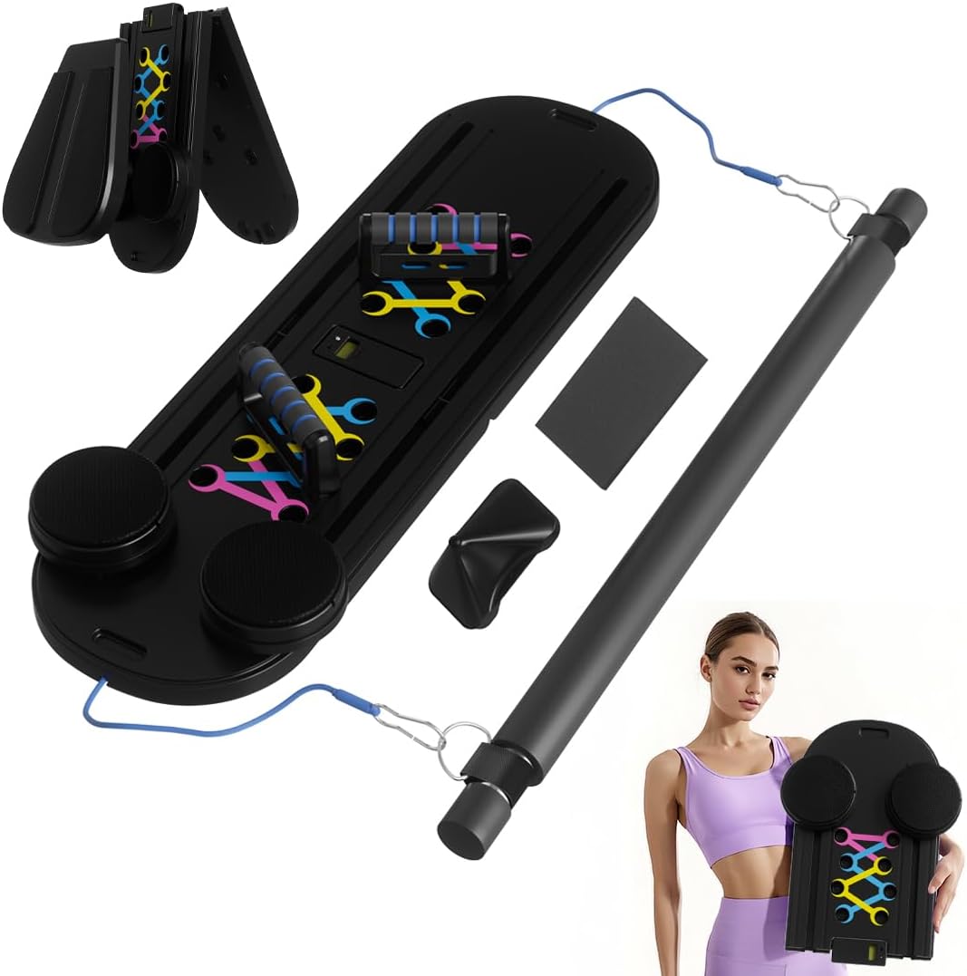 Multifunctional Pilates Board，Pilates Reformer Sets, Foldable Abdominal Core Trainer for Home Workout, 6 in 1 Portable Pilates Reformer Machine for Full-Body Exercise