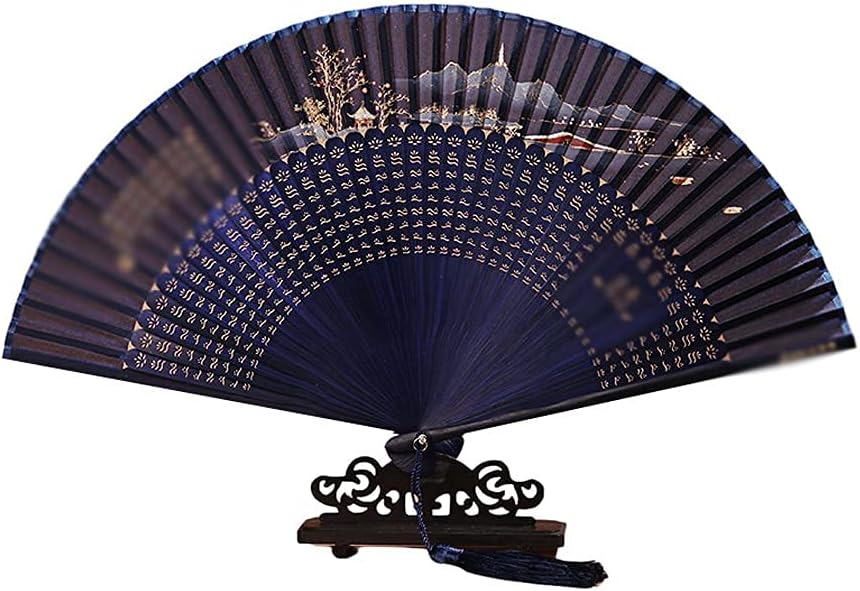 Folding Fan Small Folding Fan Chinese Vintage Bamboo Silk Folding Fan Home Ceremony Decorative Folding Fan (Color : D) (B)