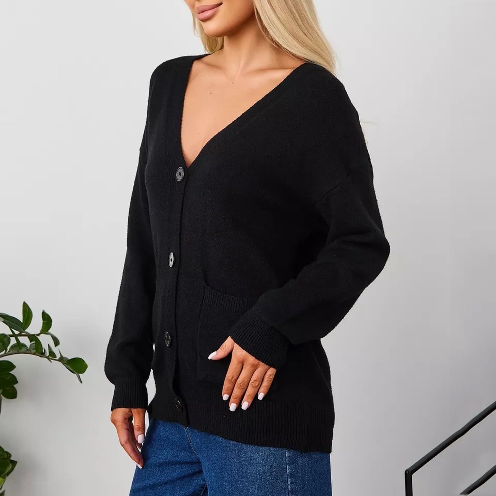 FUPODD Strickjacke Damen Kurz Feinstrick Strickjacken Für Damen Winter Warm