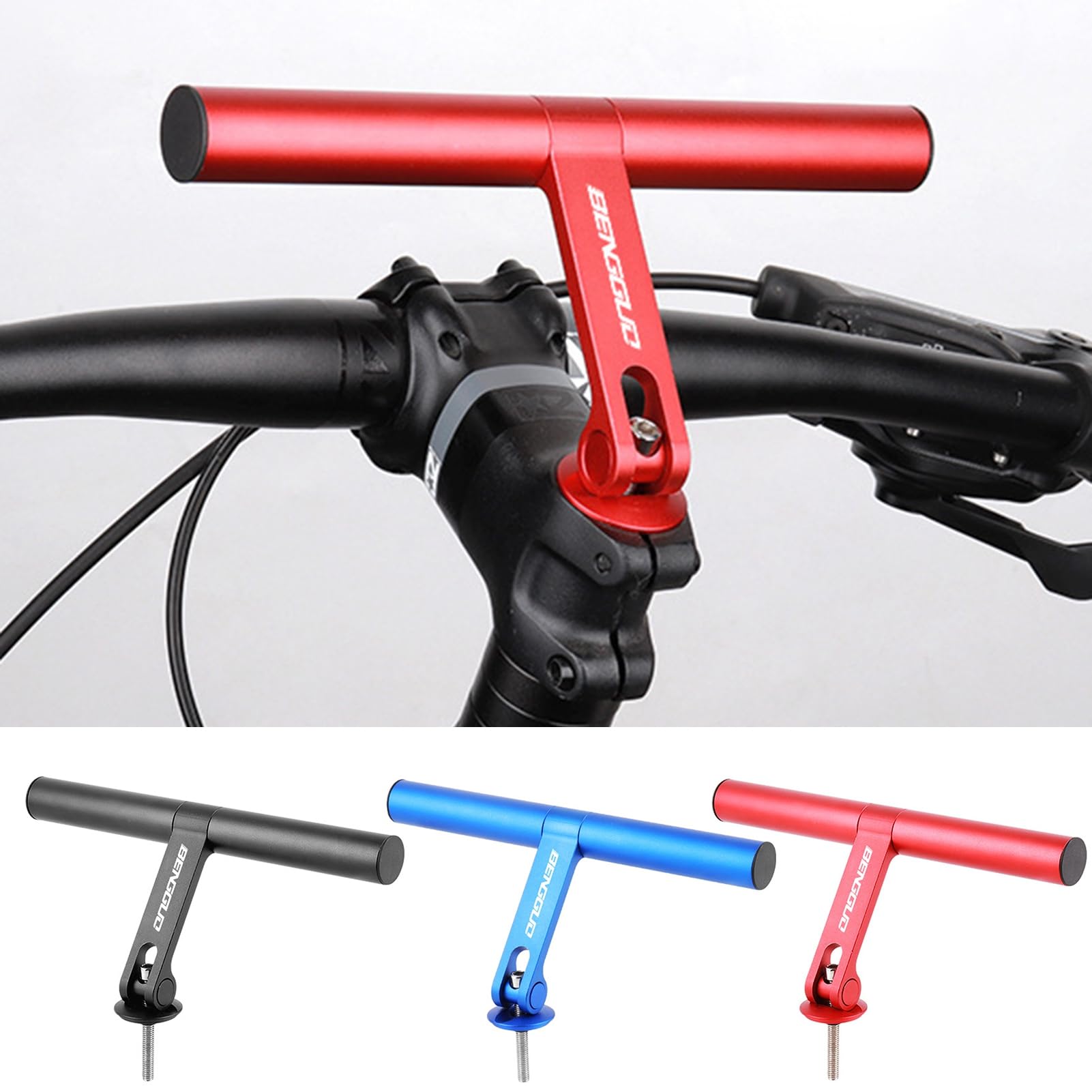 Rallonge de guidon de vélo, en alliage d'aluminium, double support de guidon long avec 2 supports, 1 clé (rouge) pour vélos et pièces de rechange