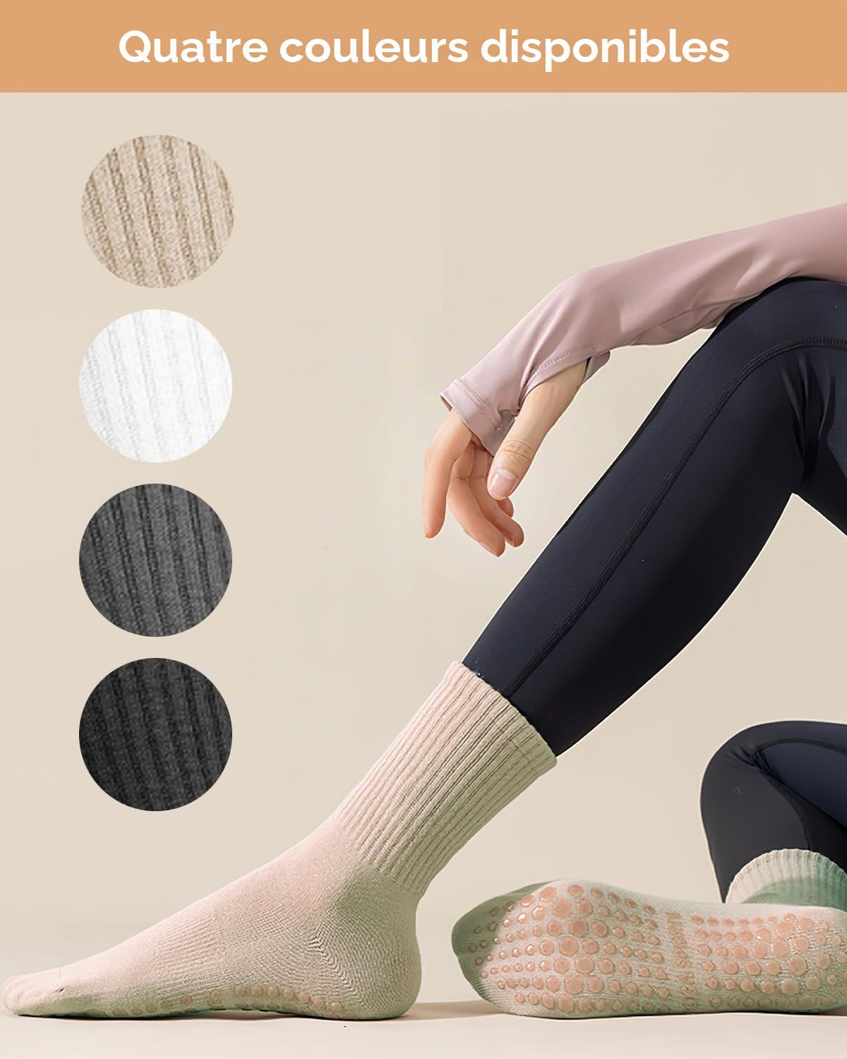 Yikki Lot de 4 Paires de Chaussettes Antidérapantes pour Femme, Idéales pour la danse, le fitness, la gym, le ballet, le trampoline, la maison et l'hôpital, taille unique