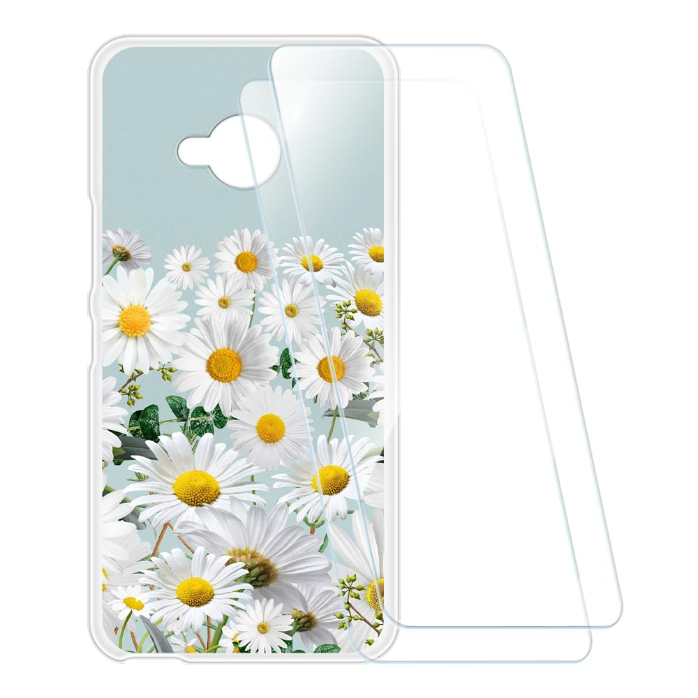 Printed Case + 2 Pack Screen Protectors Compatible with HTC U11 Life, Shockproof Pattern Soft Cover and HD Clear Tempered Glass Film (Flower 5)