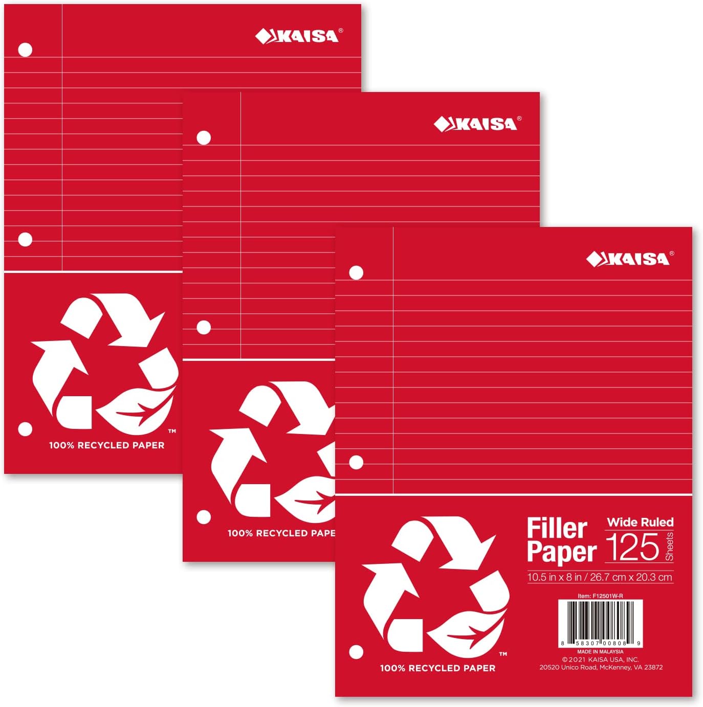 KAISA Recycled Filler Paper 8 x10.5inch Loose Leaf Paper
