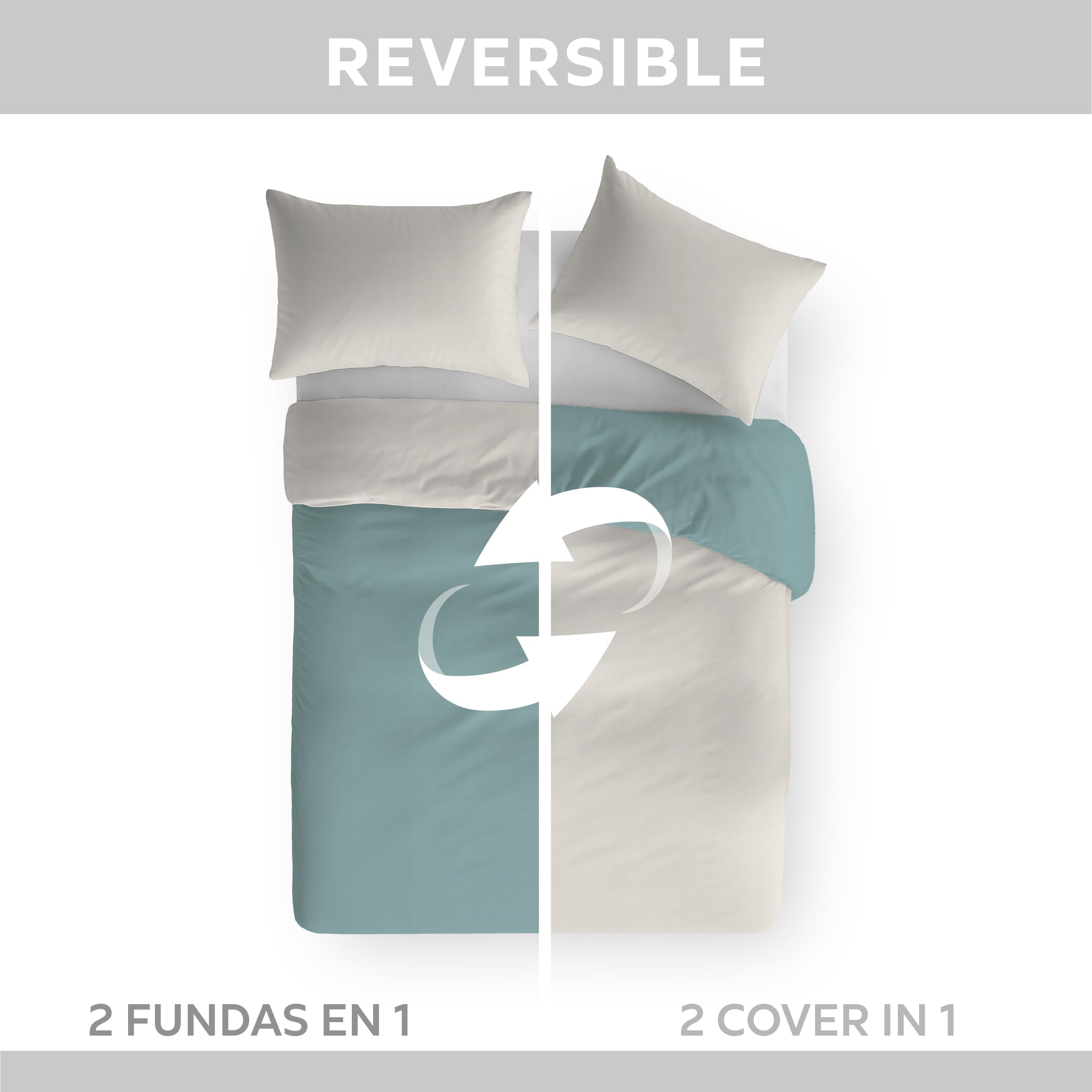 Textilhome – Funda Nórdica Cama 150 Liso - Microfibra Juego Edredón Nórdico (240x220 cm) con 2 Fundas de Almohada (70x40 cm), Tejido Suave, Transpirable y Lavable – Color Aguamarina/Marfil