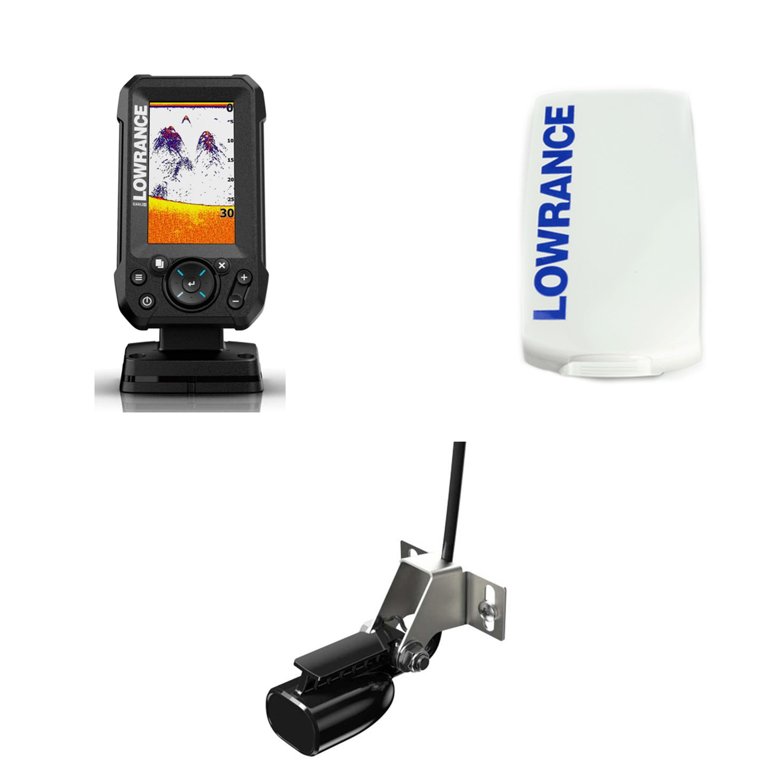Kit Ecoscandaglio con Lowrance Eagle 4x e Trasduttore Bullet Skimmer, Display IPS 4", Sonar Grandangolare 200 kHz, Cover Parasole Inclusa, 12V, IPX7