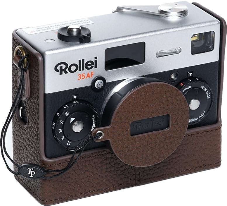 35AF Case, BMAOLLONGB Handmade Genuine Real Leather Half Camera Case Bag Cover for Rollei 35AF with Lens Cover (Coffee)