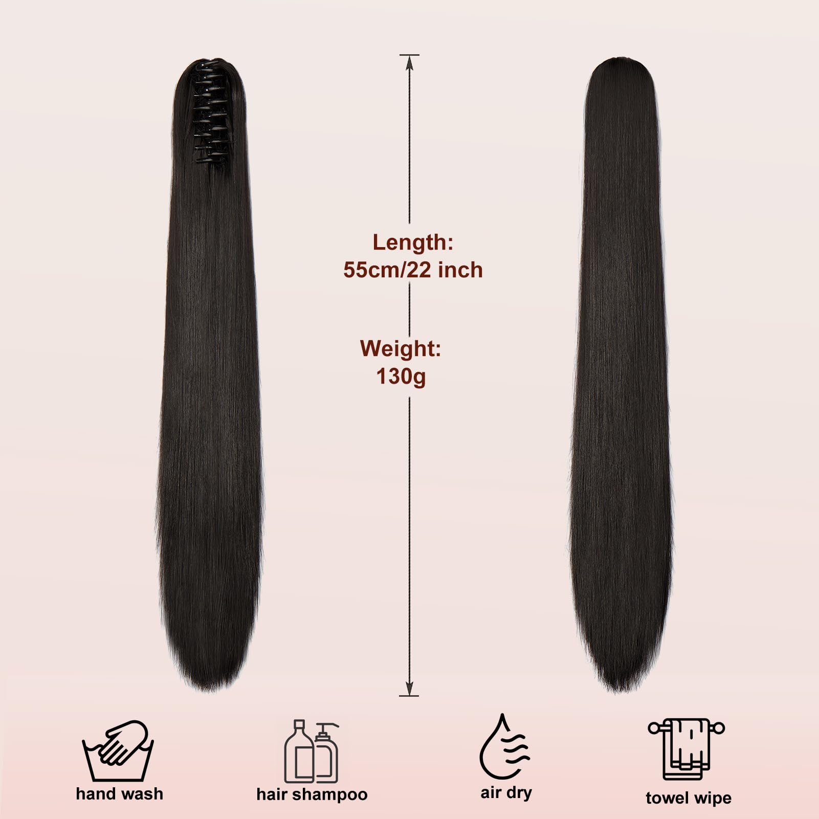 Dcbaboo 22inch Claw Clip in Ponytail Hair Extensions Long Straight Ponytail Extension Synthetic Pony tails Natural Wave One Piece Hairpiece Fake Ponytail for Women Dark Brown - Image 3