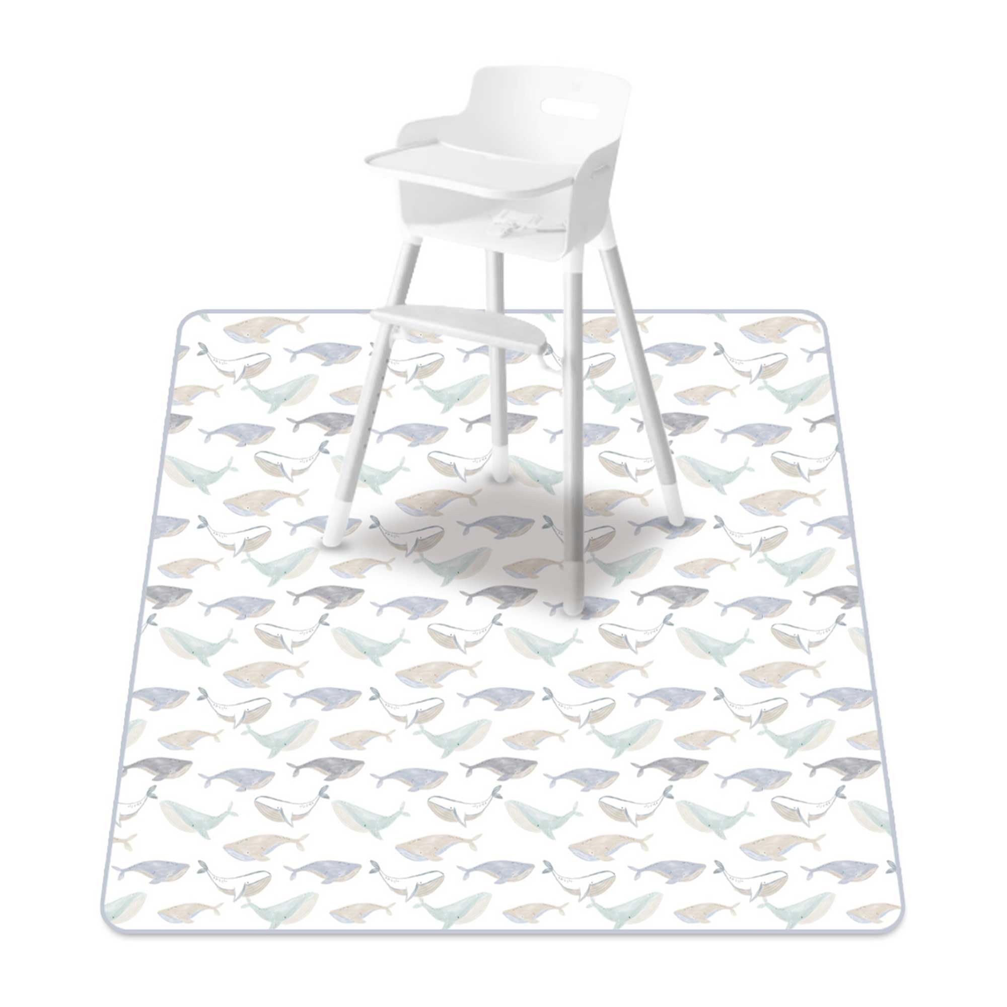 Baby Splat Mat for Under High Chair, 51 x 51 Inch(Whale)