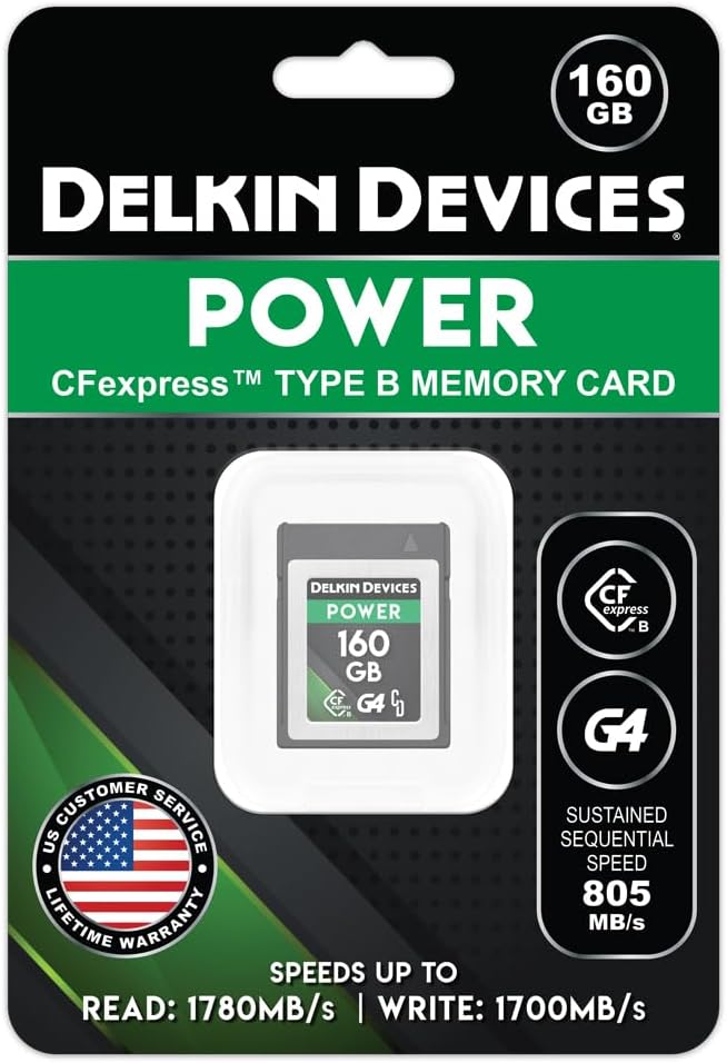 Delkin Devices 160GB CFexpress Type B G4 Memory Card for Cameras | Up to 1780MB/s Read, 1700MB/s Write | Digital Camera Memory Card for Professional Photographers and Videographers