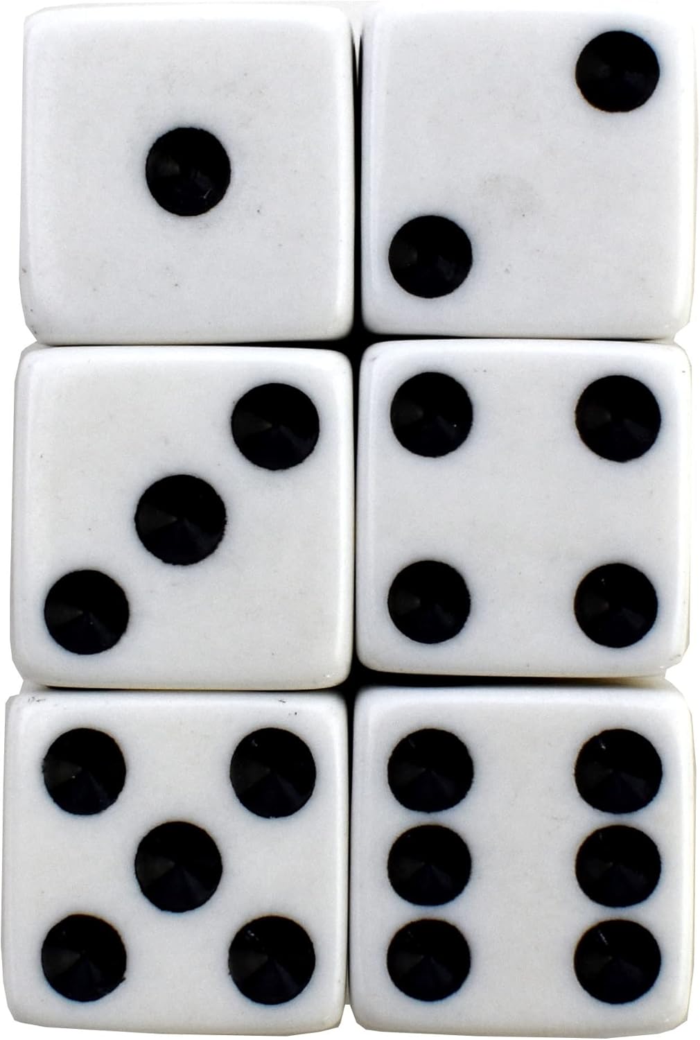 6 Sided Black and White Game Playing Dice 16mm Standard Size Acrylic (100)