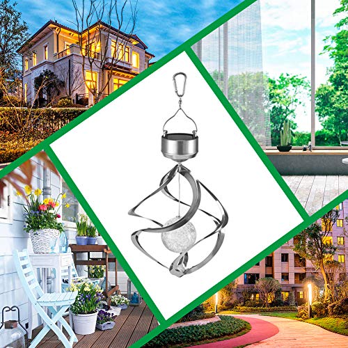 MorTime LED Solar Revolving Wind Chimes Hanging Spiral Solar Lights Outdoors