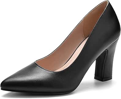 BUEUPU Women's Chunky High Heels Closed Pointed Toe Pumps Dress Office Shoes for Women