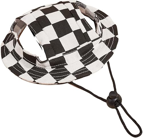 QWINEE Sombrero de perro con patrón a cuadros con agujero para las orejas, ala redonda, sombrero para el sol, sombrero de pescador, protección solar