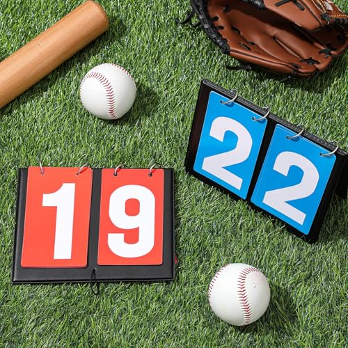 Hiboom 6 Pcs Scoreboard Flipper 2 Digit Scoreboard Tennis Score Keeper Portable Tabletop Flip Football Score Board for Soccer Basketball Baseball Sports Games, Red and Blue