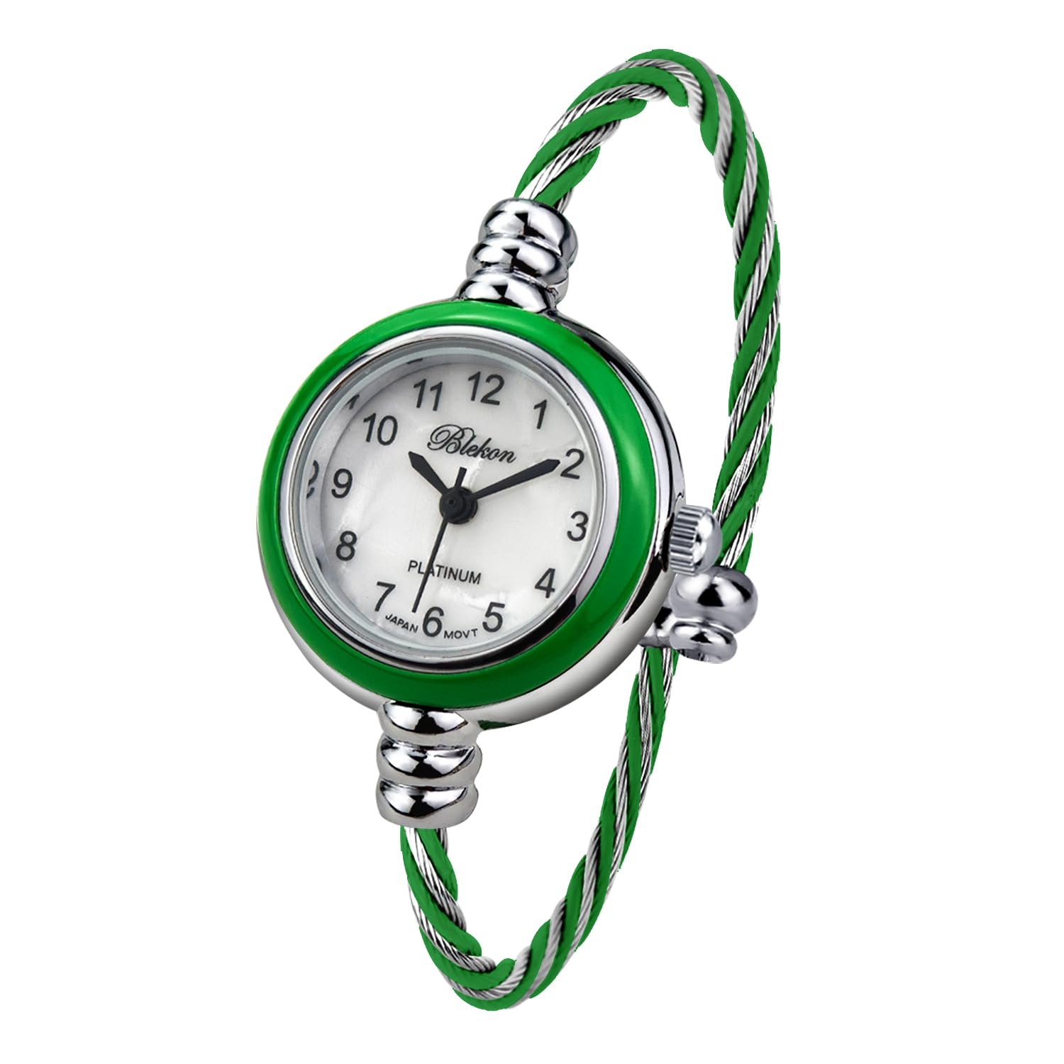 Blekon Collections Women's Cuff Watch - Round Analog Display Arabic Numbers 23mm Case Wire Bracelet Watch for Women Elegant Cable Cuff Bangle Wrist Watch
