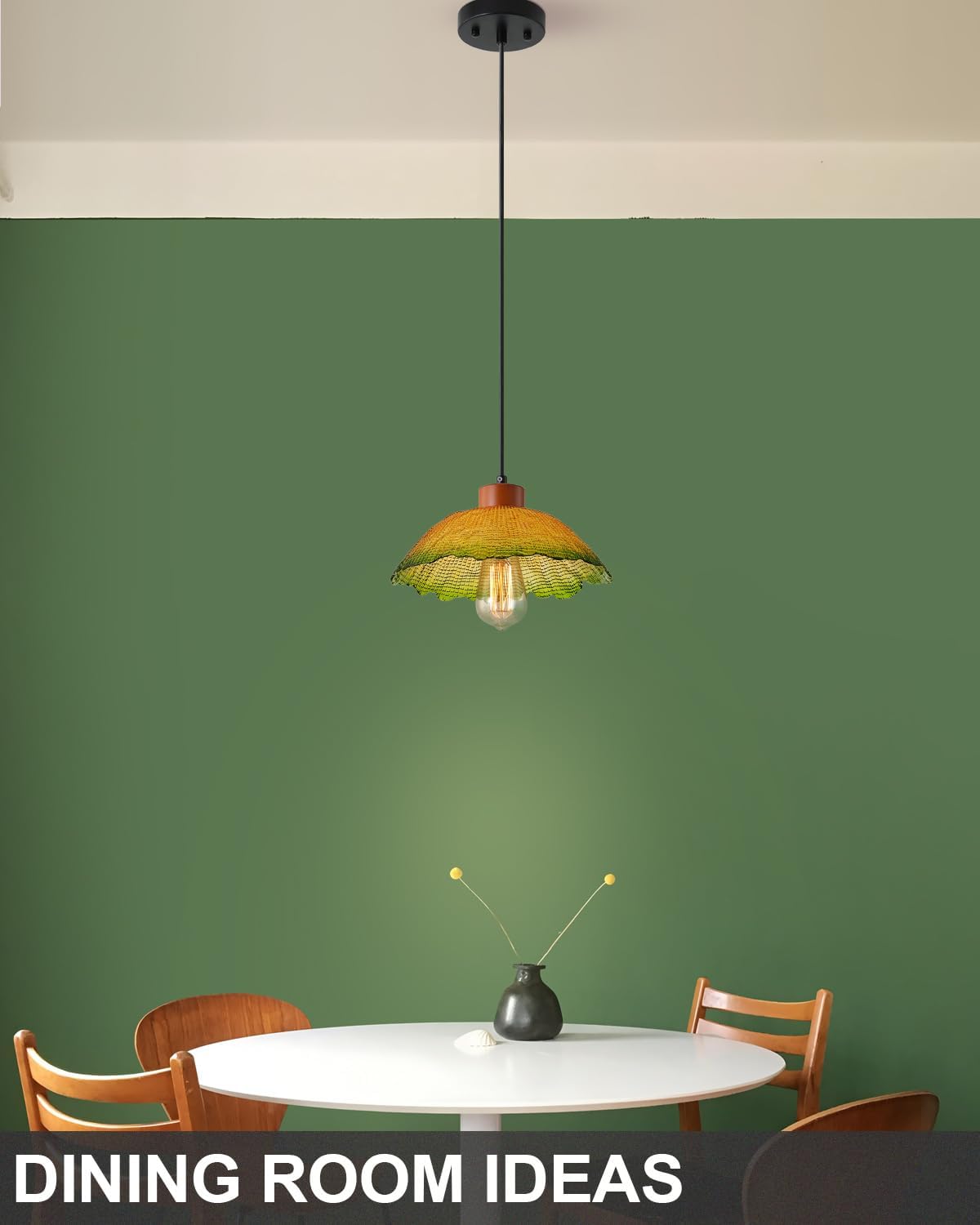 ANYLOVE Vintage Hammered Gradient Green Glass Pendant Light,11inch Gradient Petal Ceiling Hanging Lamp,Adjustable Hanging line for Kitchen Island, Dining Room, Bedroom, Hallway,Farmhouse