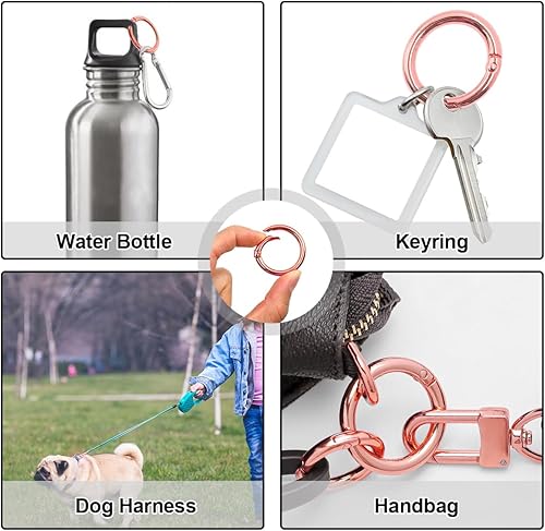 Miniatura 3 de 24 anillos de resorte de gatillo, clip de mosquetón circular, llaveros de carpeta dorada, clip de llavero de metal, ganchos redondos a presión para