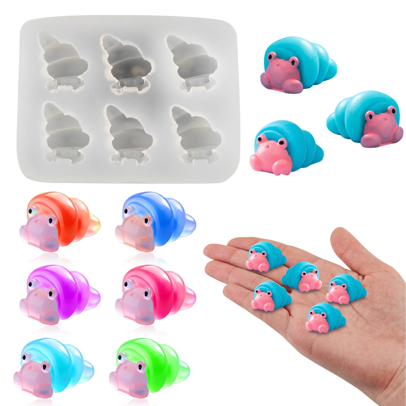 Cute Tiny Hermit Crabs Resin Silicone Mold Micro Dollhouse Marine Animal Epoxy Casting Mold for DIY Resin Art Fairy Garden Miniatures Landscape Crafts Decor(6-Cavity) — image 1