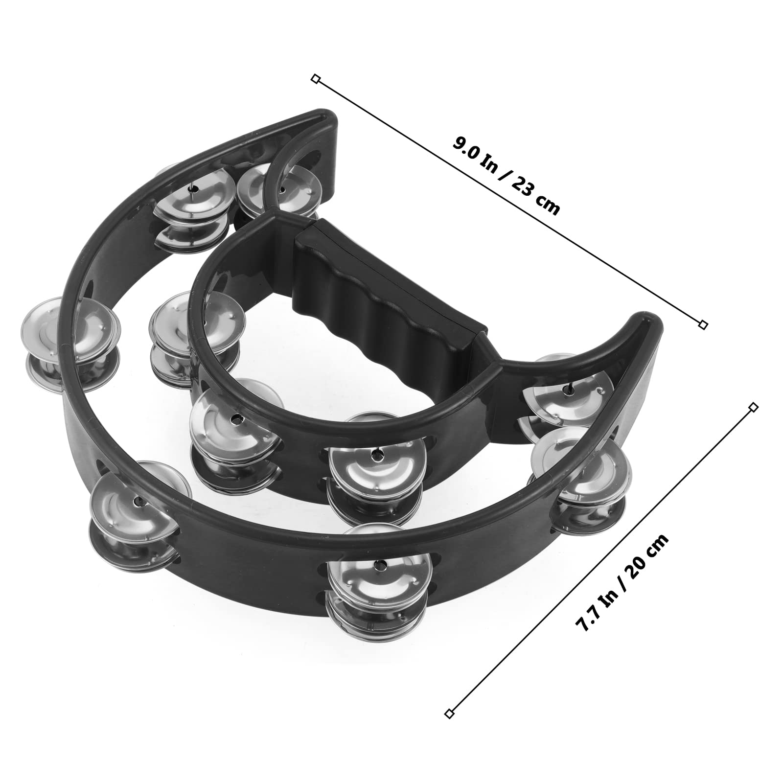 4 Stück Tambourine Schwarz, Plastik Zweireihiges Jingles Tamburin Percussion Instrument mit 40 Schellen, Hand Tamburin Halbmond für Party Unterhaltung
