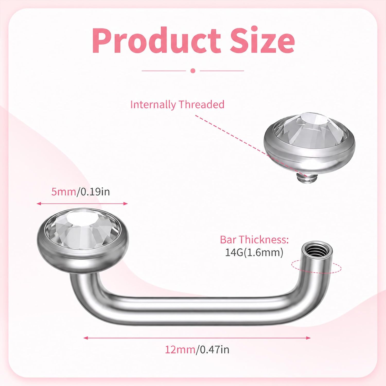 14G Titanium Surface Piercing Jewelry Double Crystal Barbell Dermal Staple Bar Piercing Jewelry Internally Threaded Anti Eyebrow Jewelrys Unisex 12mm