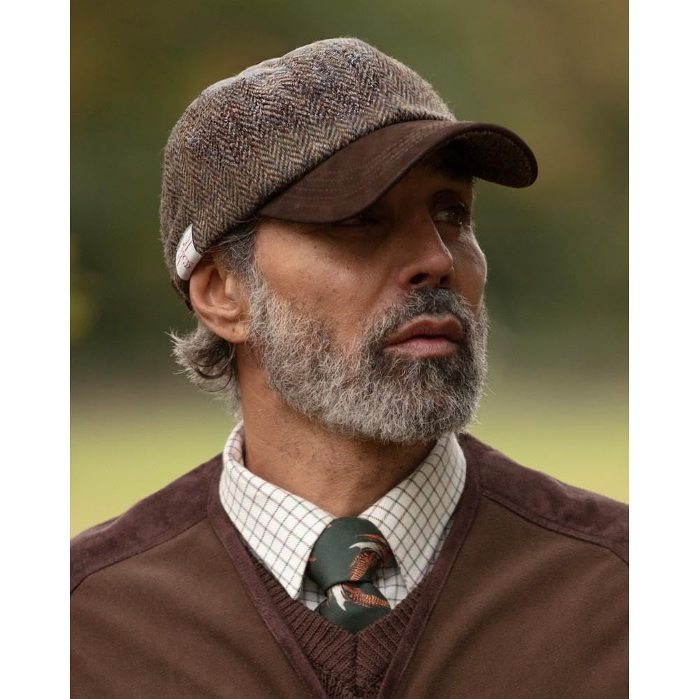 Walker and Hawkes Unisex Harris Tweed Brungton Baseball Cap w/Suede Leather Peak - Classic Tweed Hat for Stylish Comfort, Charcoal - One Size