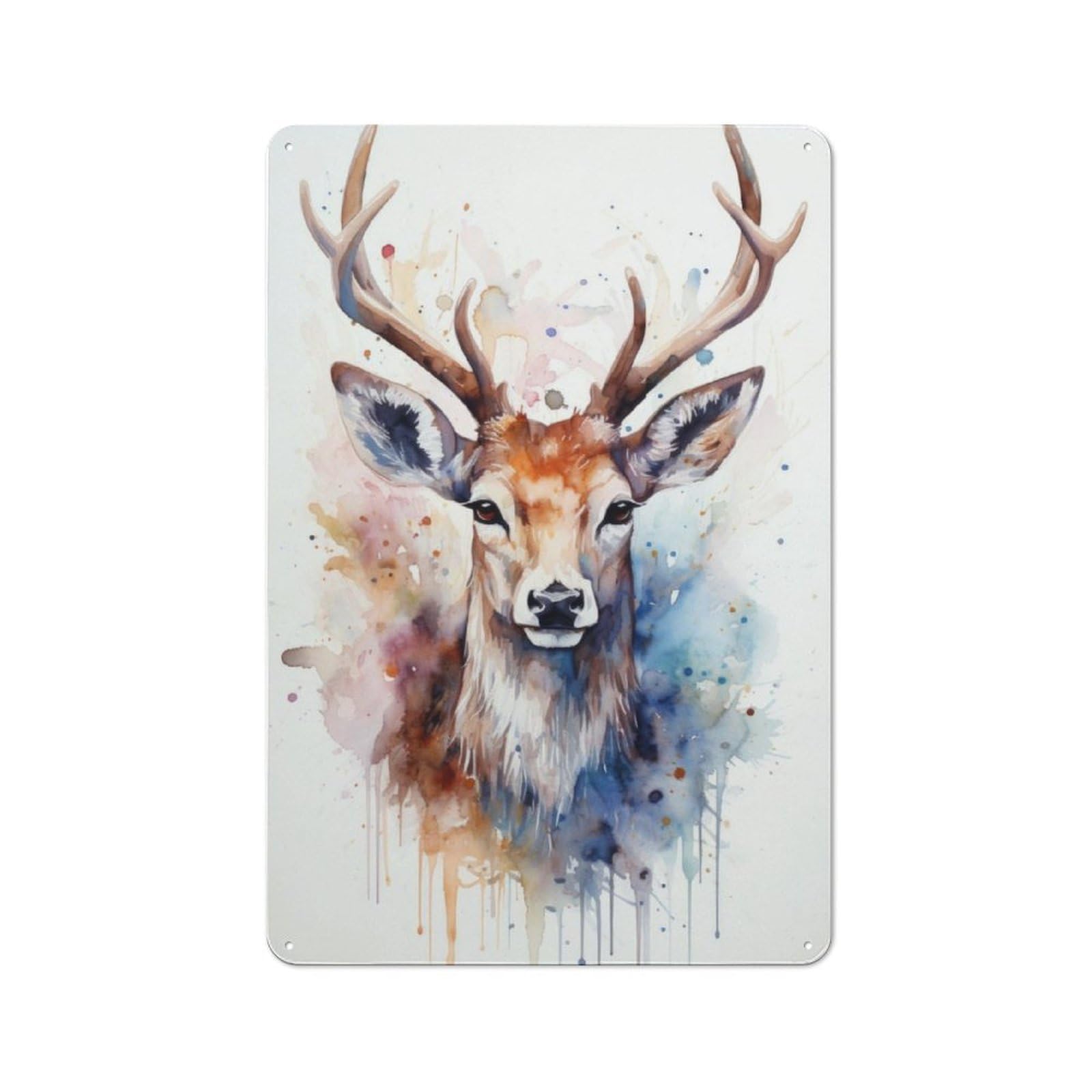 Junmoney Deer Watercolor Retro Tin Sign 30X20cm For Hallway Wall, For Home Decor Fans Who Collect Metal Signs