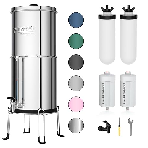 Miniatura 12 de Purewell Sistema de filtro de agua alimentado por gravedad de 3 etapas, sistema de encimera de acero inoxidable de 2.25 galones con 2 filtros de