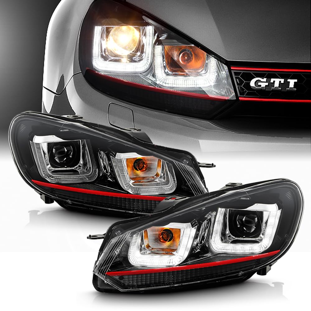 KEEKPO - For 2010-2014 VW Golf/GTI Halogen Model Red Stripe Edition LED Tube Projector He…