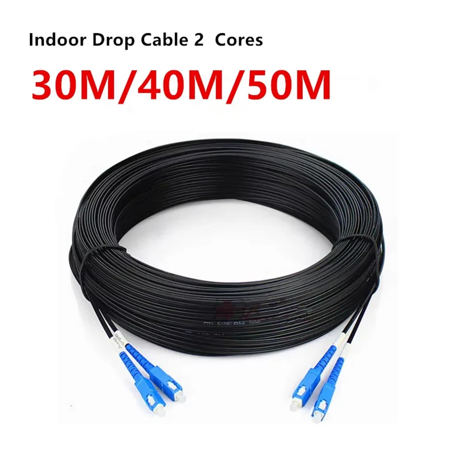 2-żyłowy kabel połączeniowy światłowodowy do zastosowań wewnętrznych – kabel krosowy SC UPC jednomodowy, długość 30 m/40 m/50 m, kabel światłowodowy(Black,50m)