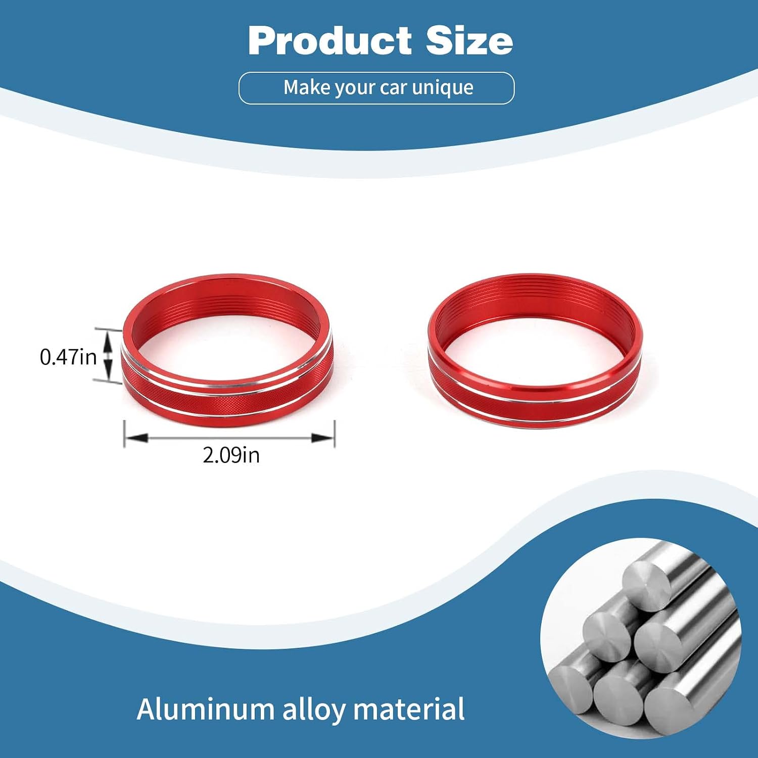 for RAM AC Control Knob Cover Trim Ring Compatible with Dodge RAM 2010 2011 2012 Red Interior Accessories 2pcs