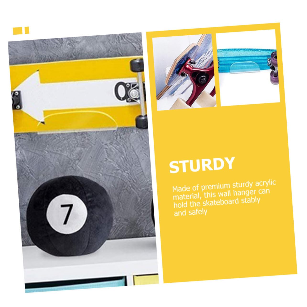 Zerodeko Skateboard Display Rack Premium Acrylic Wall Mount Hanger for Skateboards Snowboards and More Sturdy Versatile Storage for Skateboarding Enthusiasts Space-Saving Design