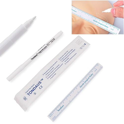 Miniatura 3 de Marcador quirúrgico profesional para piel, 10 unidades, estéril para tatuaje, marcadores de punta de lápiz con regla de papel envueltos