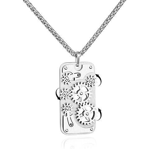 Stainless Steel Mechanical Rotatable Gear Pendant Necklace for Kids & Adults – Fidg...