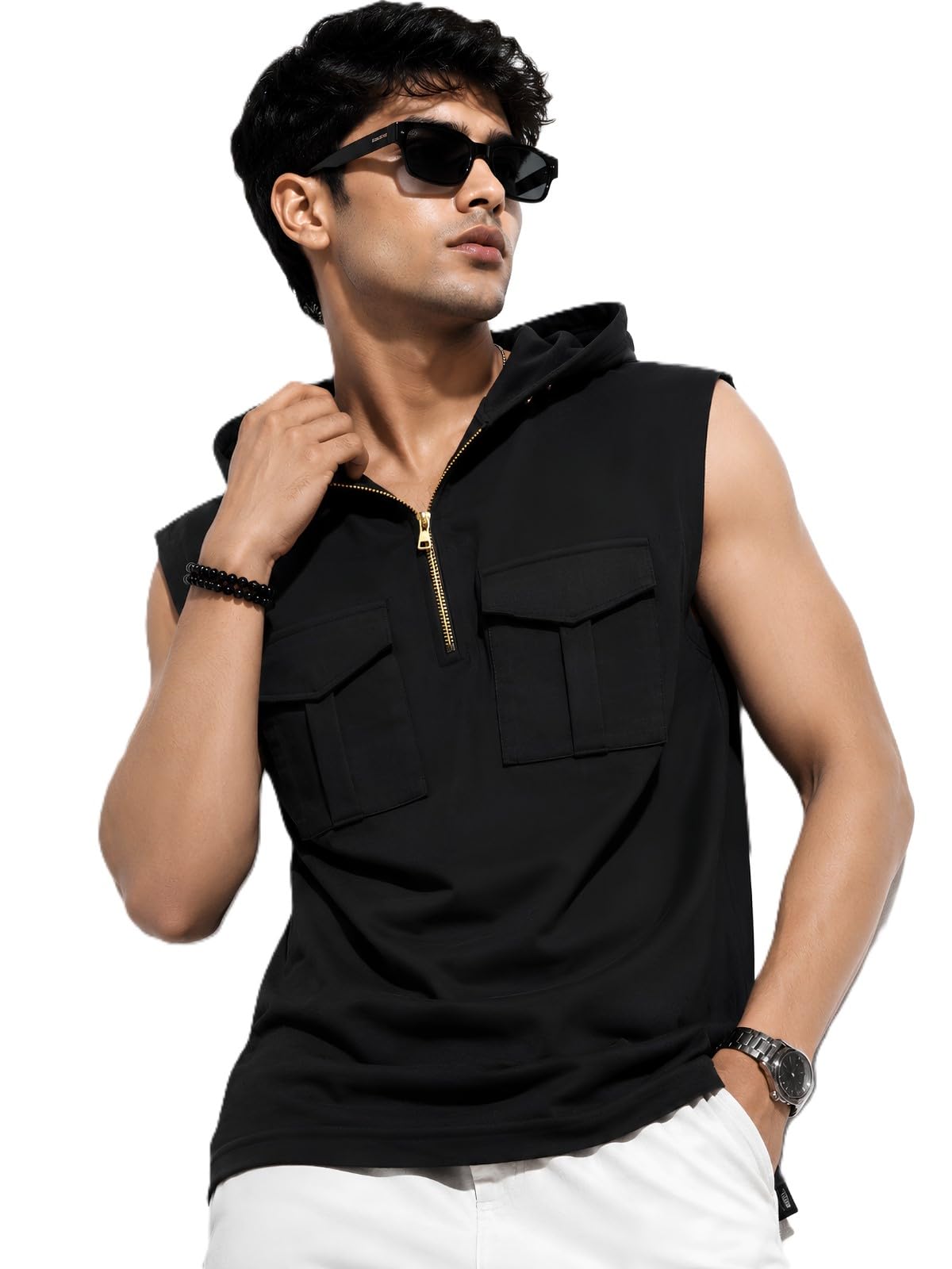 looks united Mens Gym Hoodie Tshirt Sleeveless Soft Cotton Blend Black Vest-picture-49