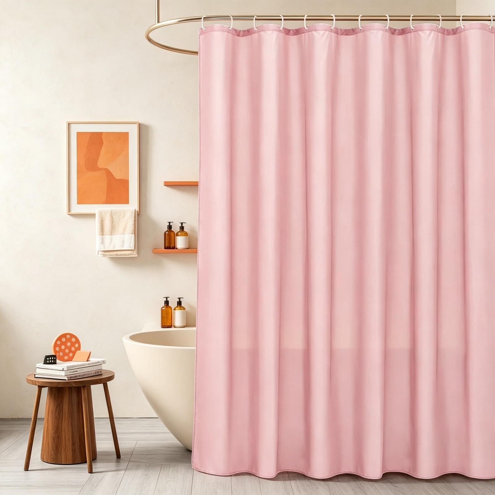 Rideau de Bain Rideau de Douche Anti Moisissure 260x280cm Rose