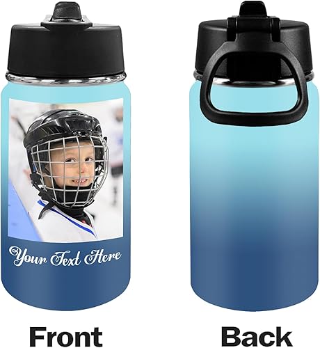 Miniatura 7 de FZYTMY Botellas de agua divertidas personalizadas para niños con tapa de pajilla, 12 onzas, botella de agua deportiva personalizada con nombre de