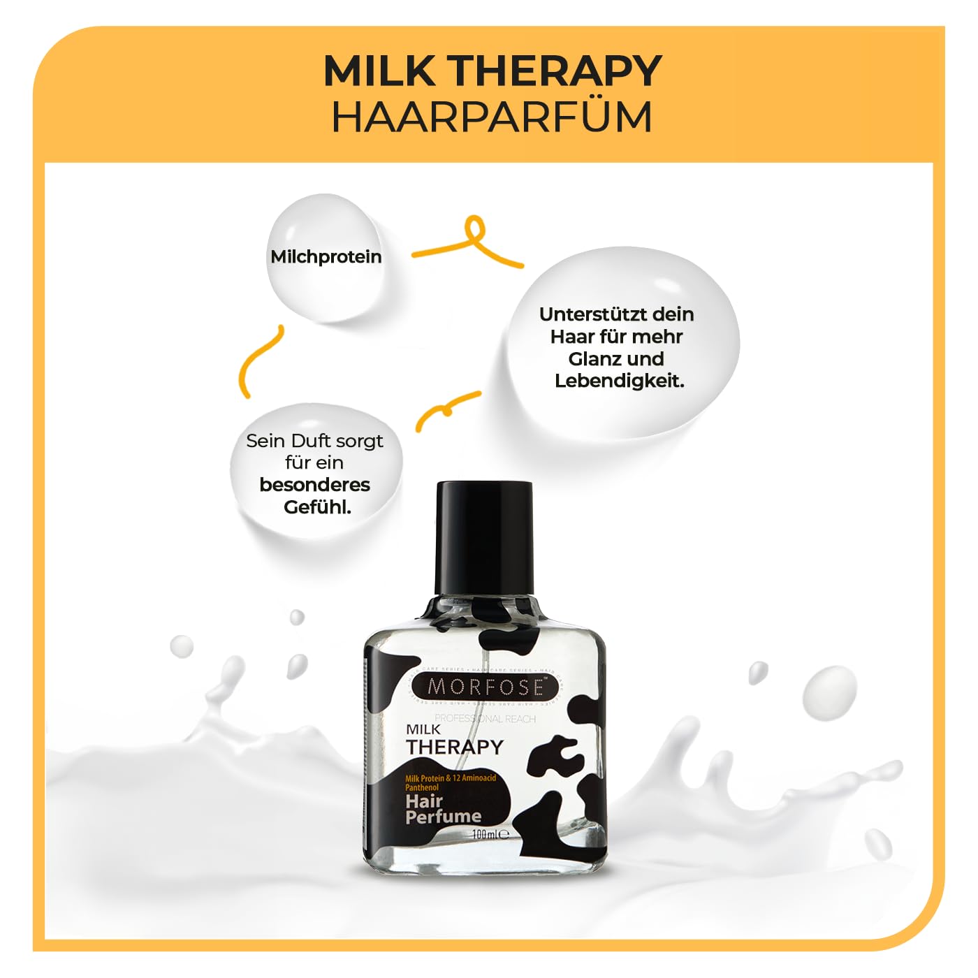 Morfose Milk Therapy Hair Perfume 100ml – Haarparfüm ohne Alkohol – Milchprotein & 12 Aminosäuren, Anti-Geruch, Glanz, Pflege, Frische – Für alle Haartypen